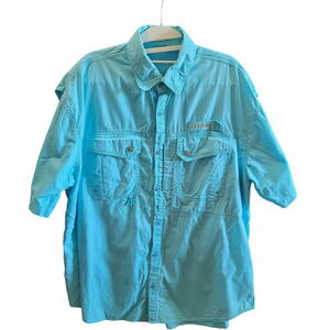 Reel Legends Mens Button Down Shirt Blue Size Large 100% Cotton Short Sleeve